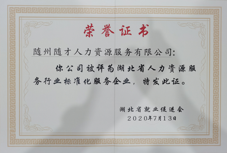 祝贺随才网获得湖北省人力资源服务行业标准化服务企业荣誉（组图）